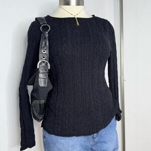 Ralph Lauren Black Cotton Cable Knit Sweater LRL Jeans Co. XL